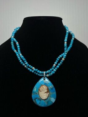 AMEDEO - Turquoise Doublet Necklace With Removable Cameo Pendent